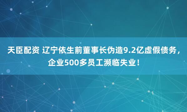天臣配资 辽宁依生前董事长伪造9.2亿虚假债务，企业500多员工濒临失业！